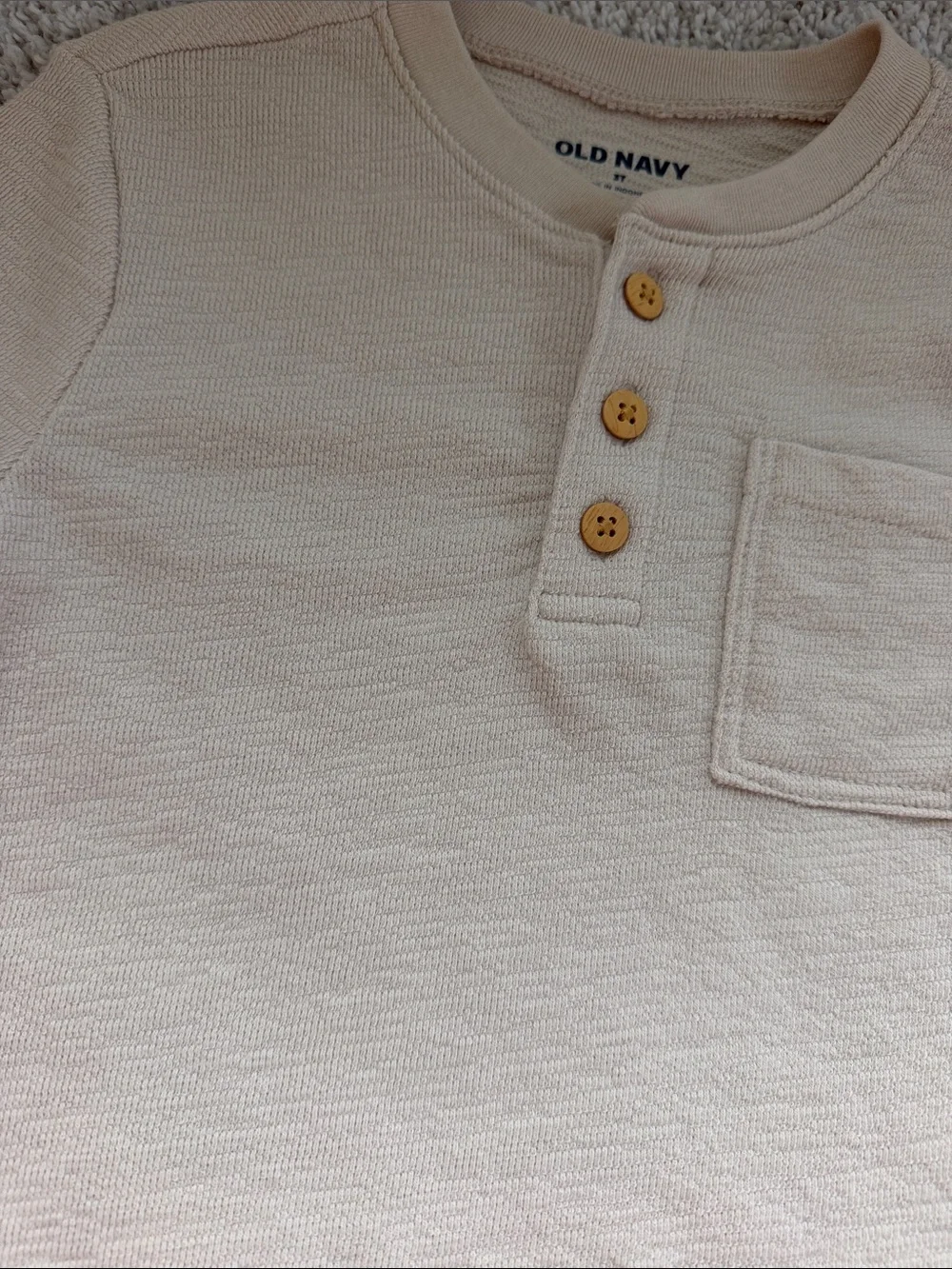 Old Navy Cream Waffle Henley Tee with Pocket